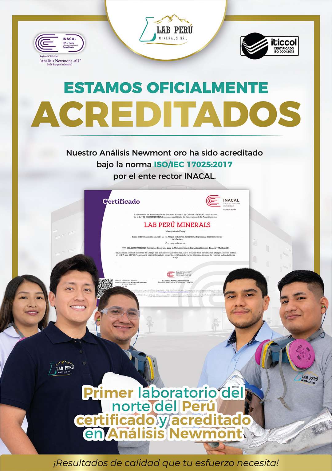 Reconocimientos de calidad Lab Perú Minerals